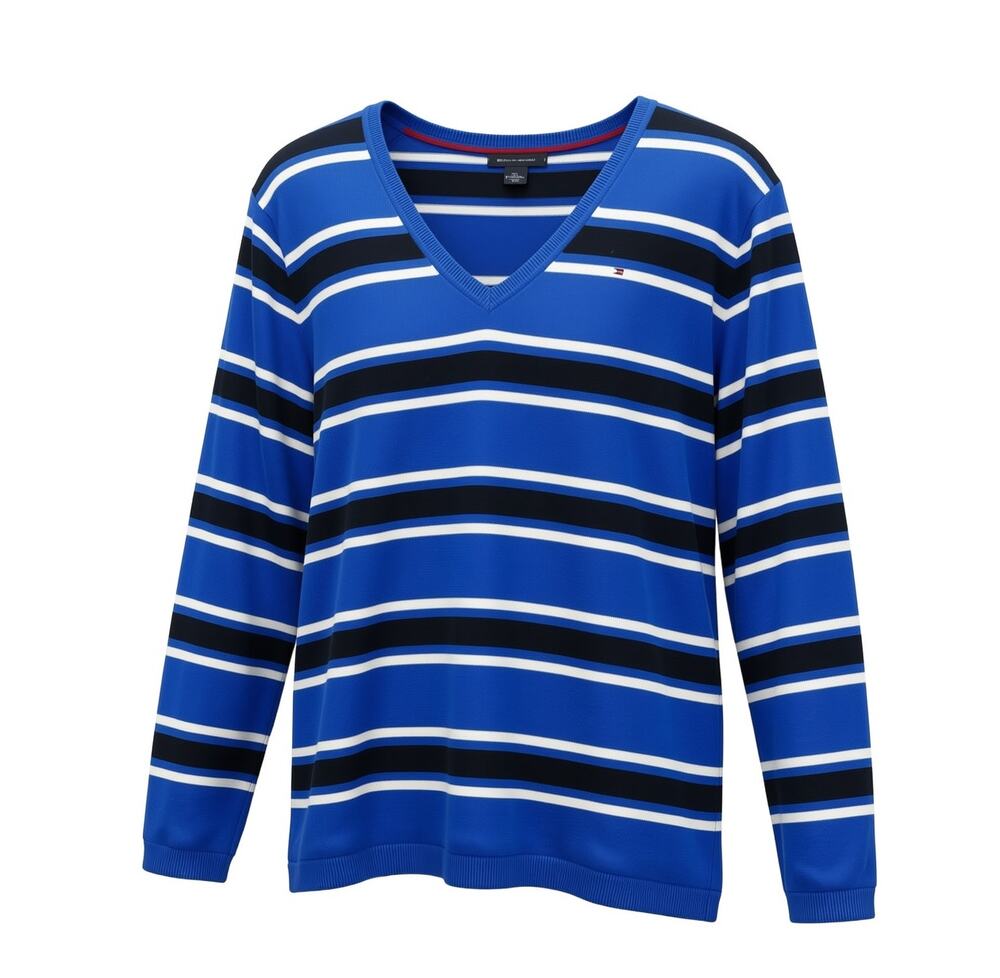 Tommy Hilfiger Blue Stripe Knit Sweater XXL Crew Neck Cotton Blend womens